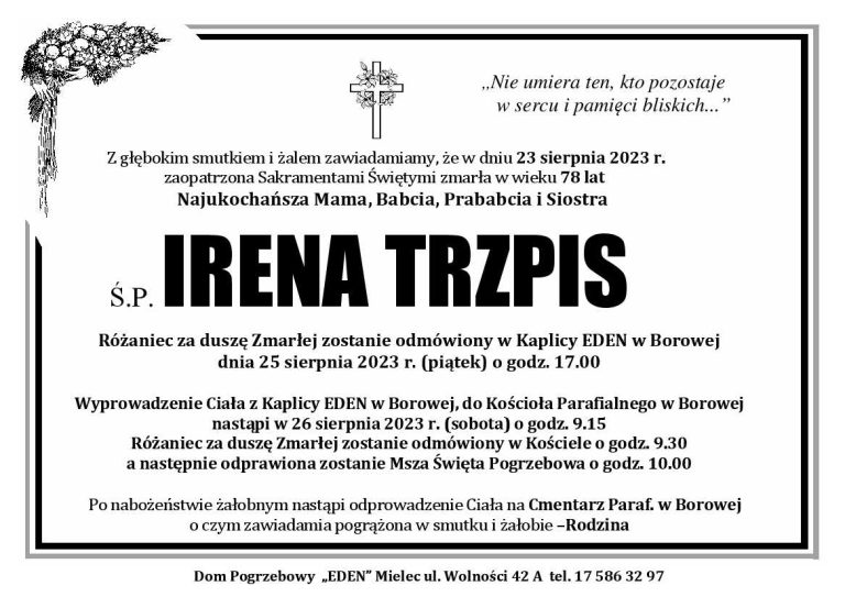 Read more about the article ŚP. IRENA TRZPIS